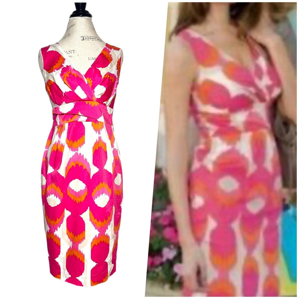 Boden | Women | Pink Abstract Spring Surplice Cotton Sheath Dress | Size 8R
